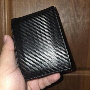 🆕Runbox Men Carbon Black Leather Slim Leather 2 ID Window Gift Box Wallet